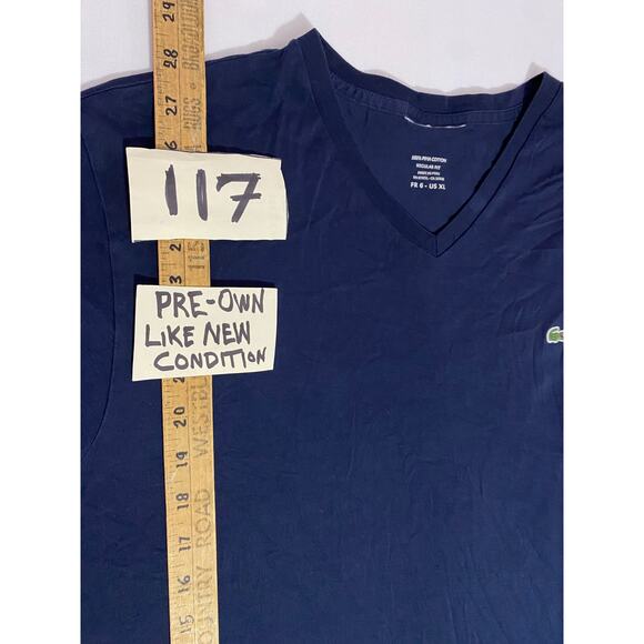 Lacoste V-Neck T-Shirt Men’s Size XL Blue Embroidered Crocodile Logo - Picture 3 of 6